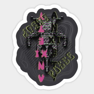 Anxiety Posse Collection-Mirrored Static Creature with Pink and LIme Lettering Sticker